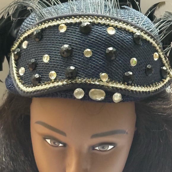 Elegant‎ Black and Blue Feathered Women's Hat - Picture 2 of 4